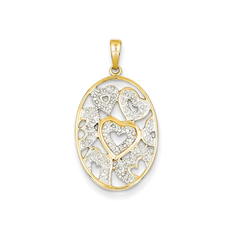 14k yellow gold real diamond hearts in oval pendant xp4436aa