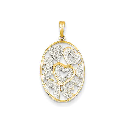 14k yellow gold real diamond hearts in oval pendant xp4436aa