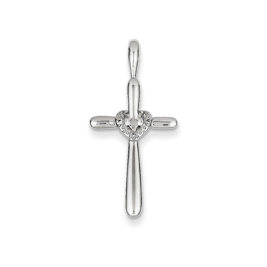 14k white gold real diamond cross with heart pendant xp4444aa