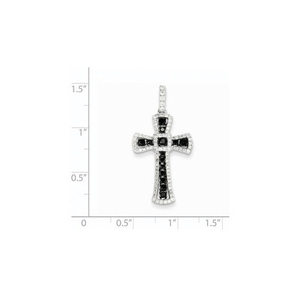 14k White Gold Black and White Diamond Cross Pendant