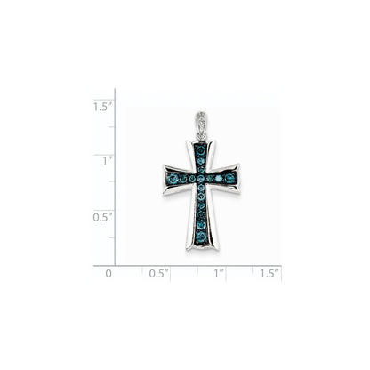 14k White Gold White u0026 Blue Diamond Cross Pendant