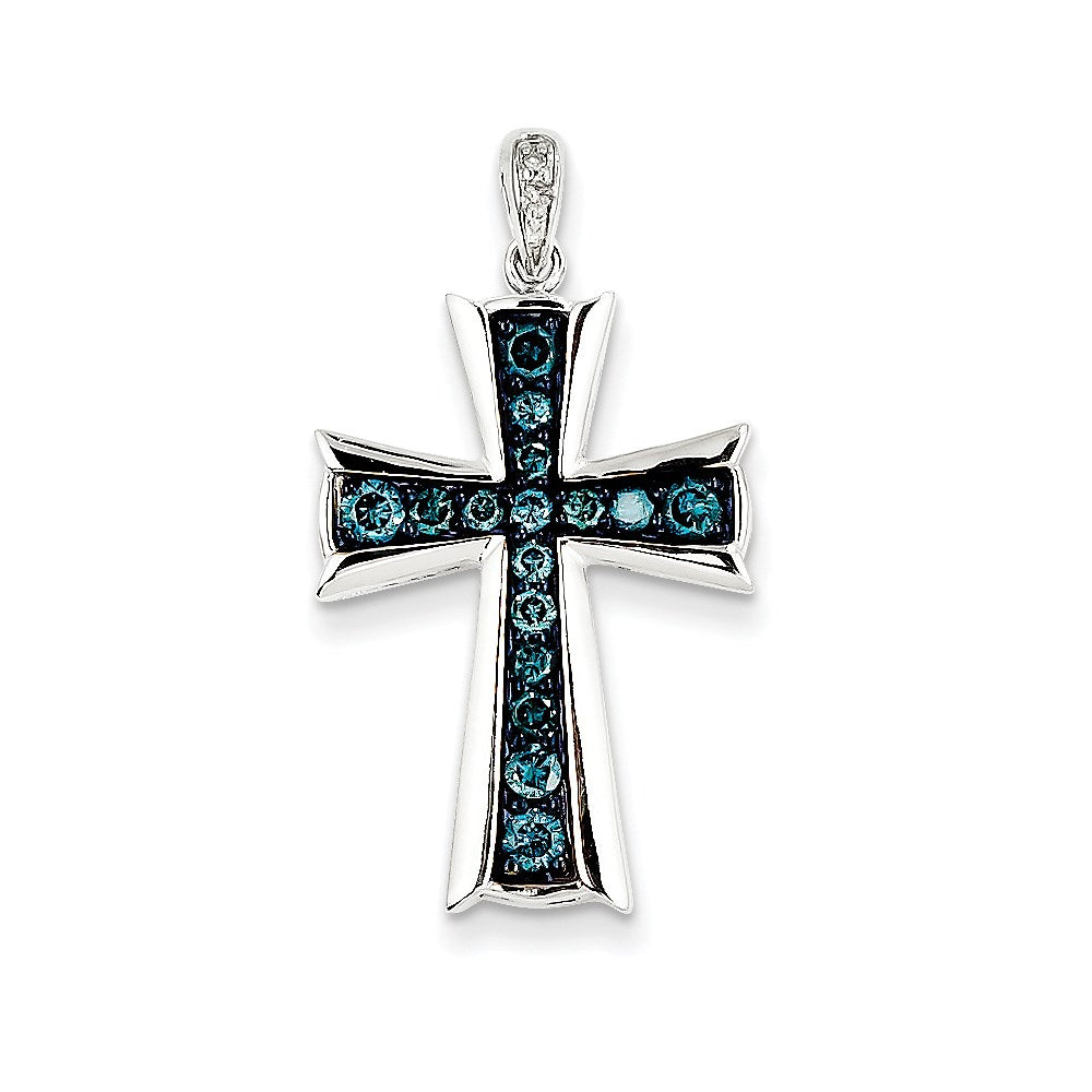 14k White Gold White u0026 Blue Diamond Cross Pendant