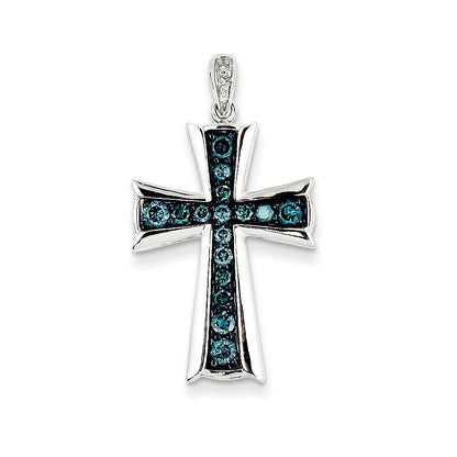 14k White Gold White u0026 Blue Diamond Cross Pendant