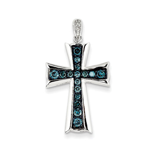 14k White Gold White u0026 Blue Diamond Cross Pendant