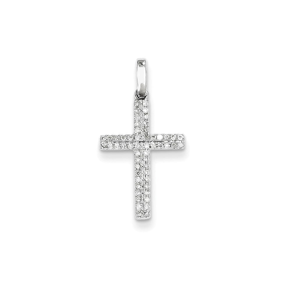 14k white gold real diamond small cross pendant xp4463aa