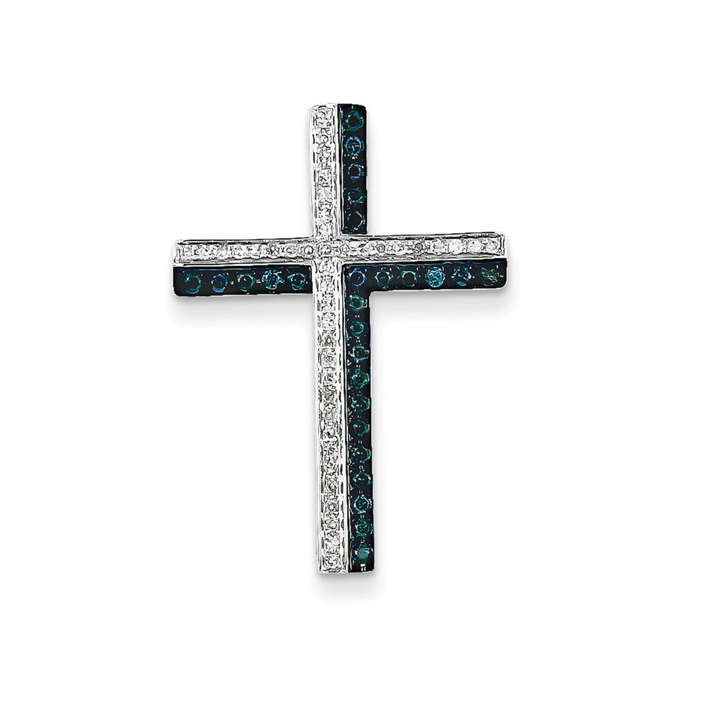 14k White Gold Blue and White Diamond Cross Pendant