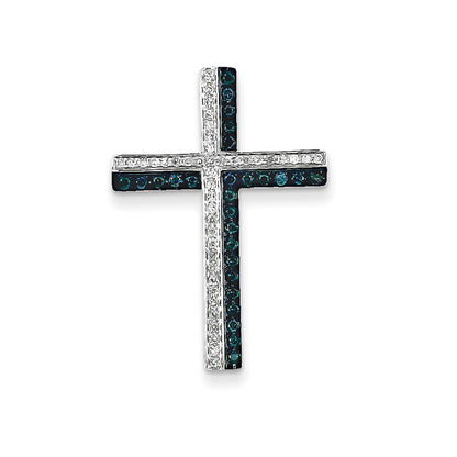 14k White Gold Blue and White Diamond Cross Pendant
