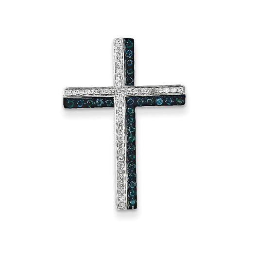 14k White Gold Blue and White Diamond Cross Pendant