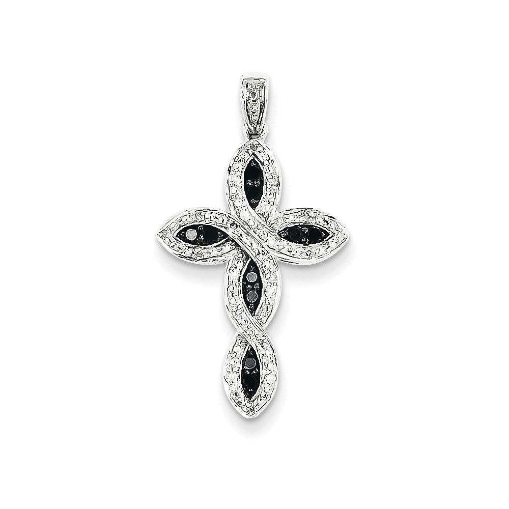 14k white gold white black real diamond cross pendant xp4471aa