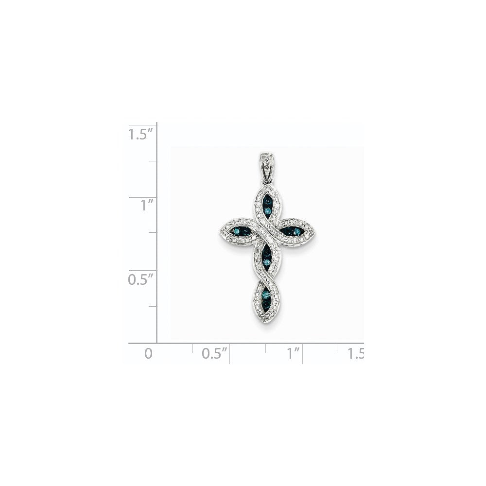 14k White Gold White u0026 Blue Diamond Cross Pendant