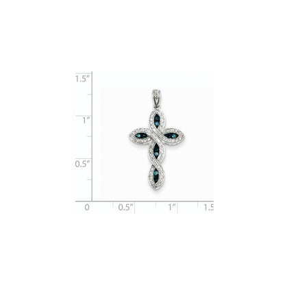 14k White Gold White u0026 Blue Diamond Cross Pendant