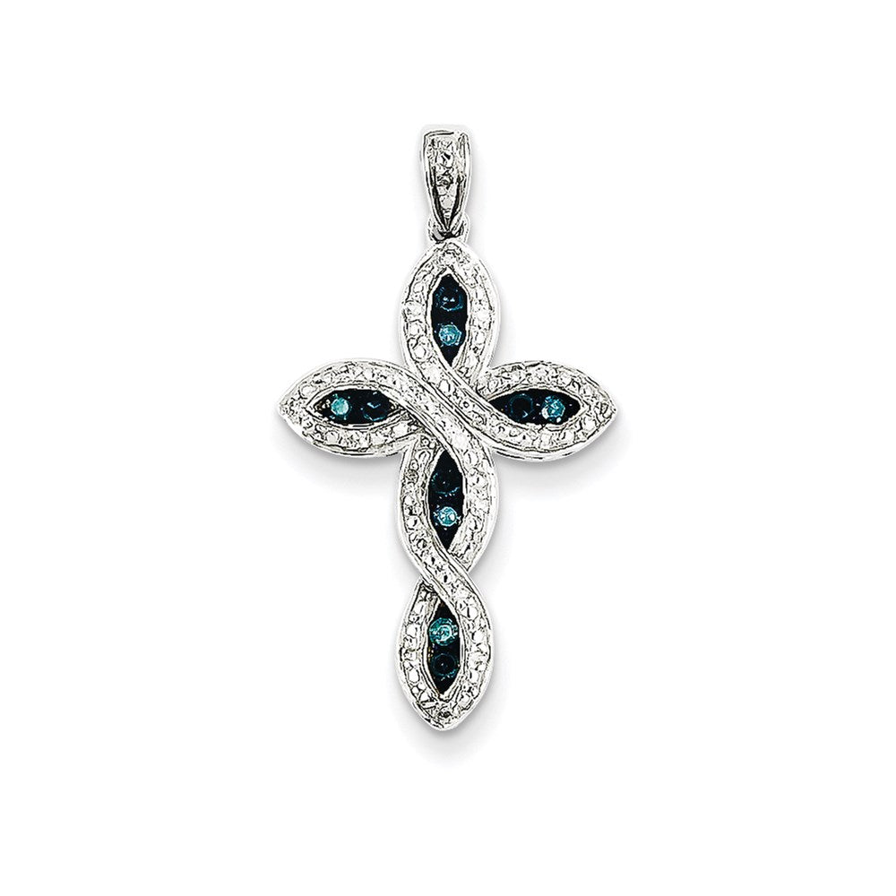 14k White Gold White u0026 Blue Diamond Cross Pendant