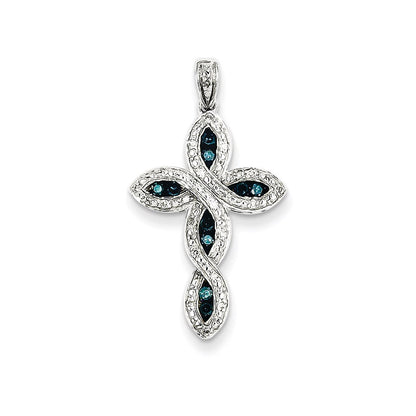 14k White Gold White u0026 Blue Diamond Cross Pendant