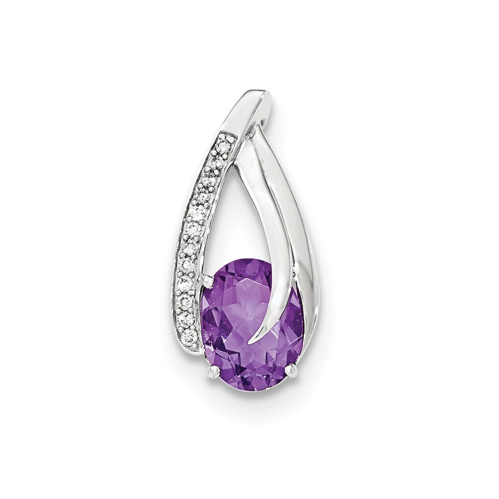14k white gold real diamond amethyst polished chain slide pendant xp4474am aa