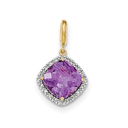 14k Amethyst with Diamond Halo Pendant