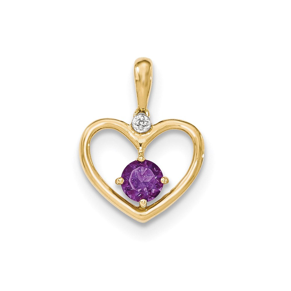 14k yellow gold amethyst and real diamond heart pendant xp4480am aa