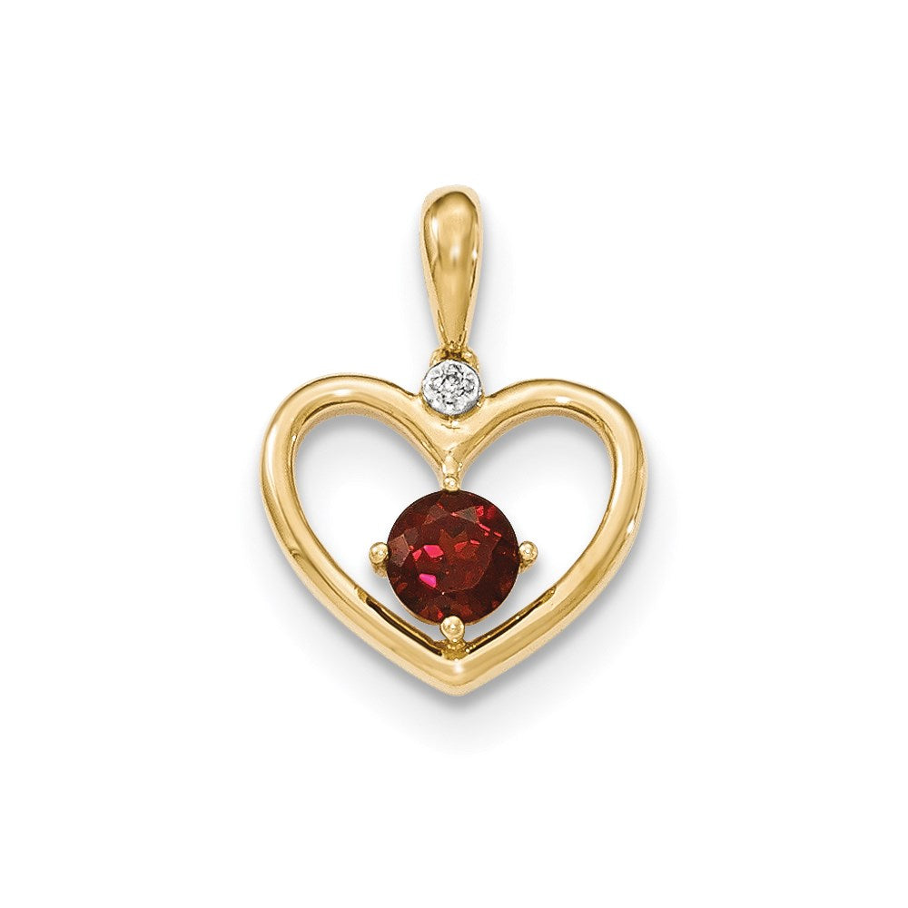 14k yellow gold garnet and real diamond heart pendant xp4496ga aa