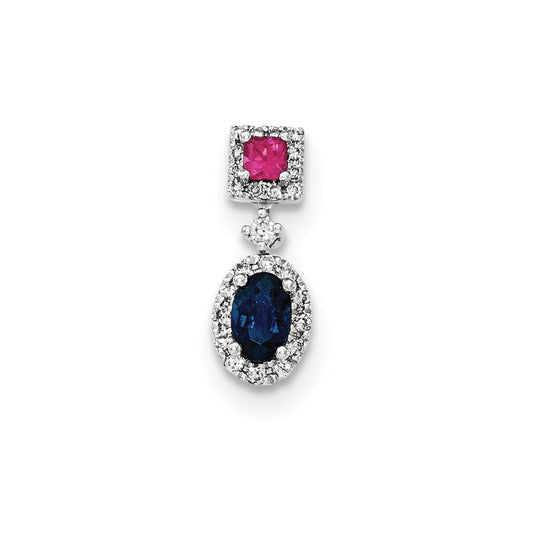 14k White Gold Diamond Sapphire u0026 Ruby Pendant