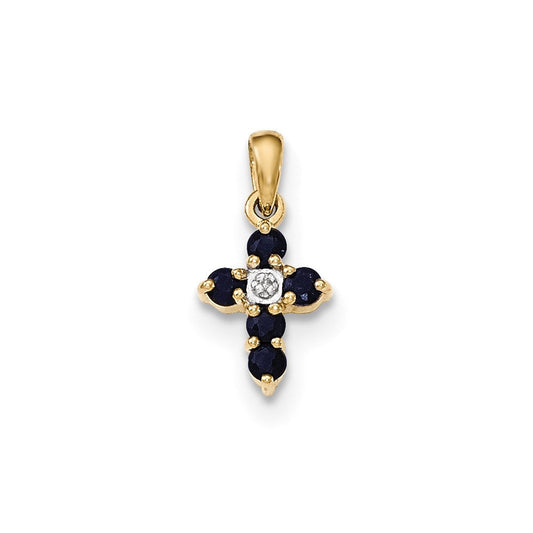 14k yellow gold sapphire and real diamond cross pendant xp4531s a