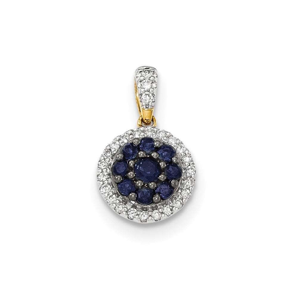 14k yellow gold real diamond and blue sapphire pendant xp4535s aa