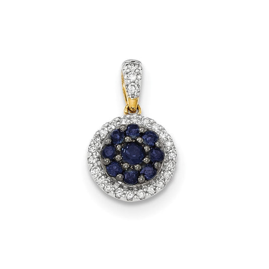 14k yellow gold real diamond and blue sapphire pendant xp4535s aa