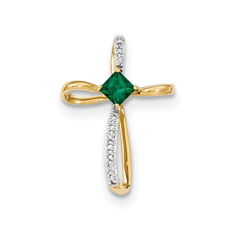 14k yellow gold lab created emerald and real diamond cross pendant xp4539ce aa