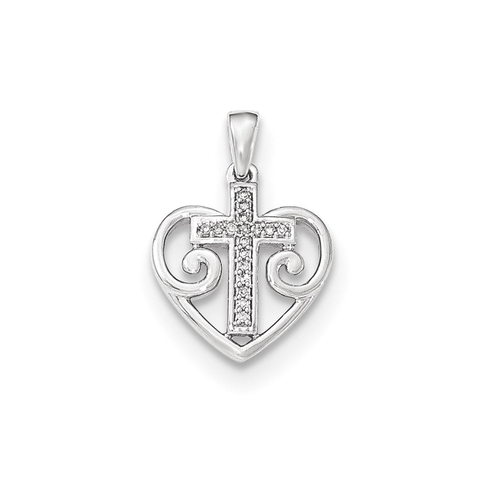 14k white gold real diamond heart w cross pendant xp4574aa