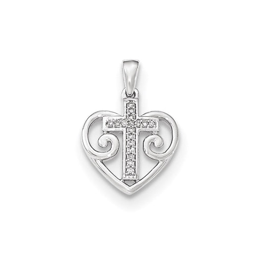 14k white gold real diamond heart w cross pendant xp4574aa