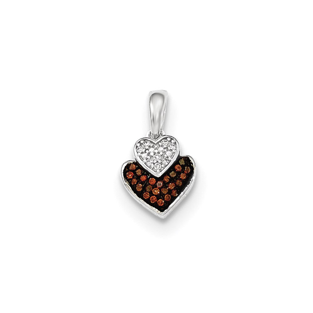 14k white gold cognac and white real diamond double heart pendant xp4640aa