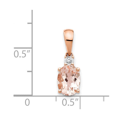 14k Rose Gold Oval Morganite and Diamond Pendant