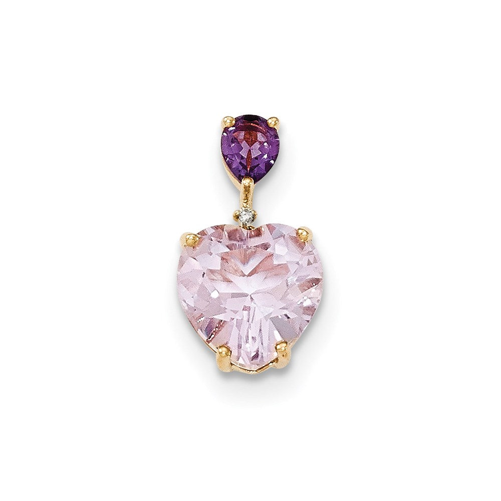 14k yellow gold pink quartz amethyst and real diamond pendant xp4673am aa