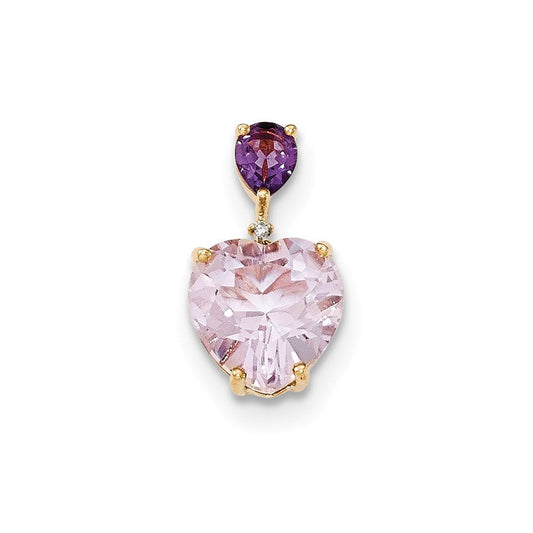 14k yellow gold pink quartz amethyst and real diamond pendant xp4673am aa