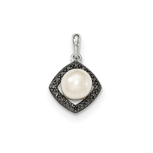 14k white gold fw cultured pearl and black real diamond pendant xp4676p aa