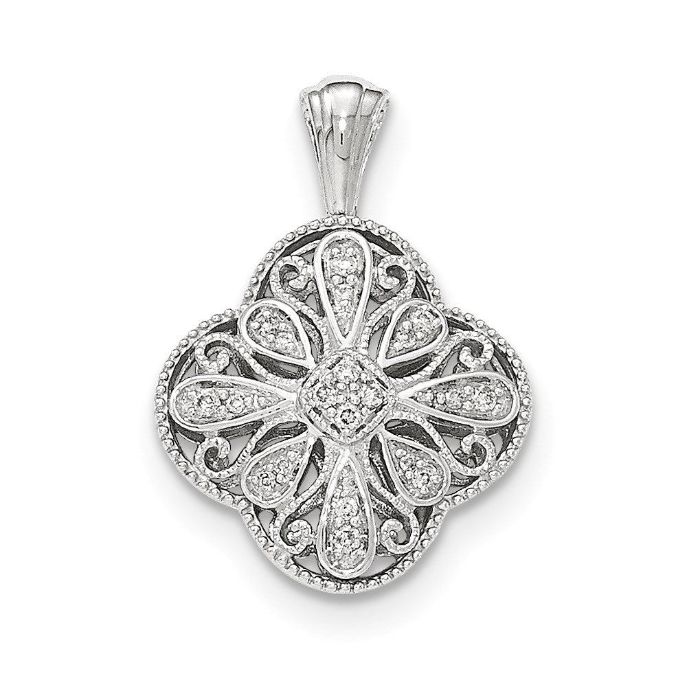 14k white gold real diamond quatrefoil shaped filigree pendant xp4794aa