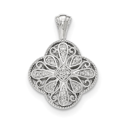 14k white gold real diamond quatrefoil shaped filigree pendant xp4794aa