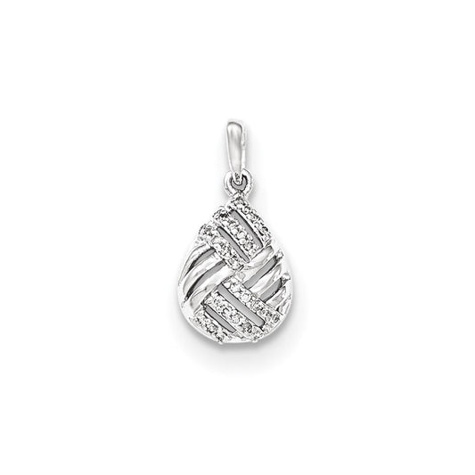 14k white gold polished real diamond teardrop domed pendant xp4823aa