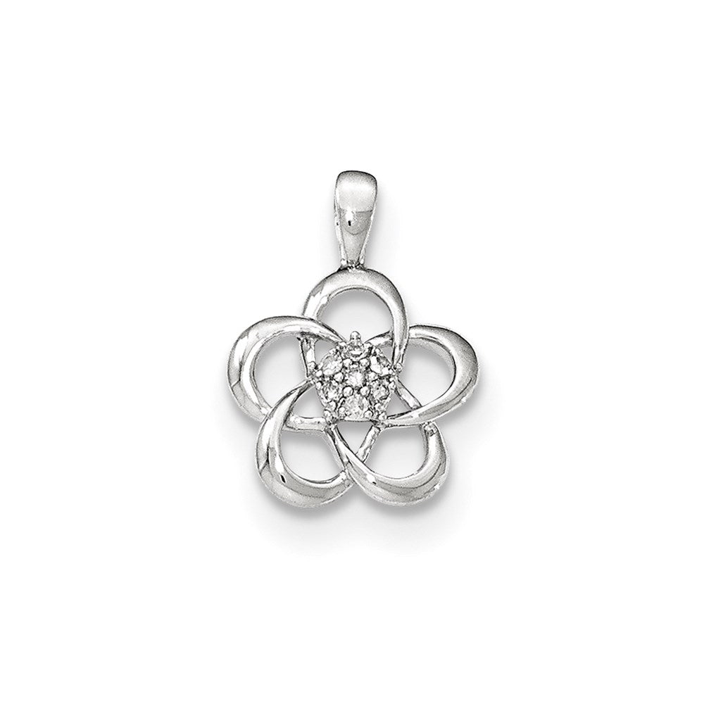 14k white gold with flower with real diamond center pendant xp4838aa