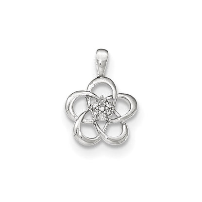 14k white gold with flower with real diamond center pendant xp4838aa