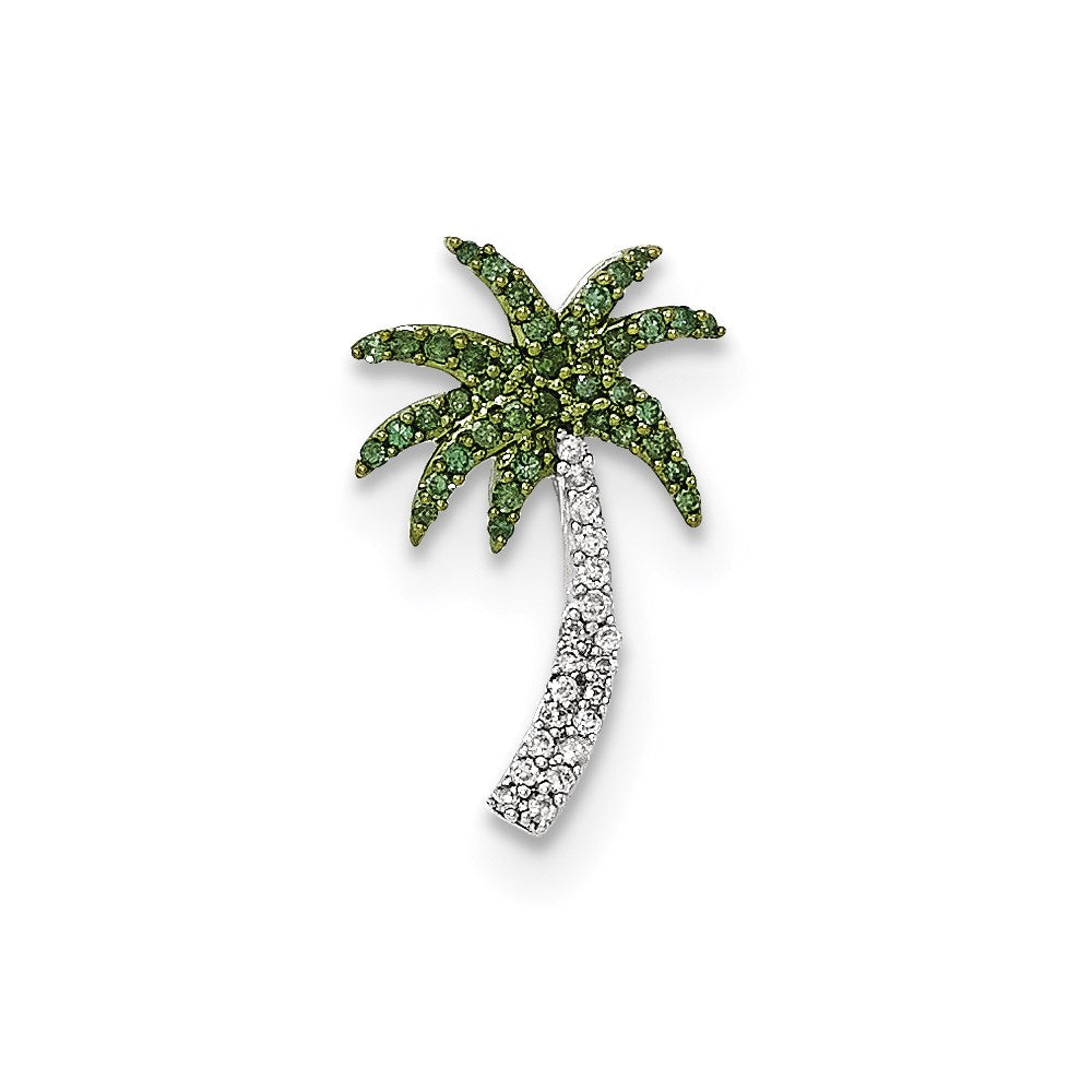 14k white gold with white and green real diamond palm tree chain slide pendant xp4850aa
