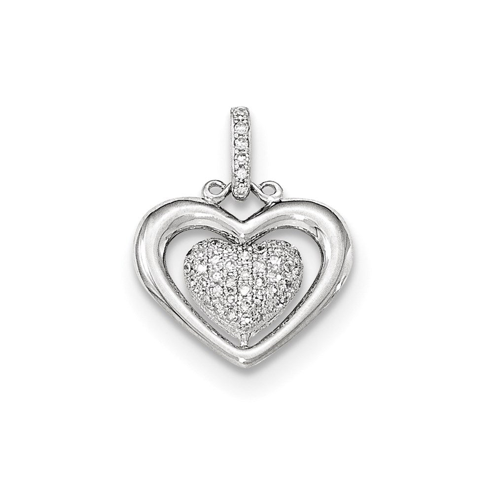14k white gold polished pav‚ real diamond heart pendant xp4895aa