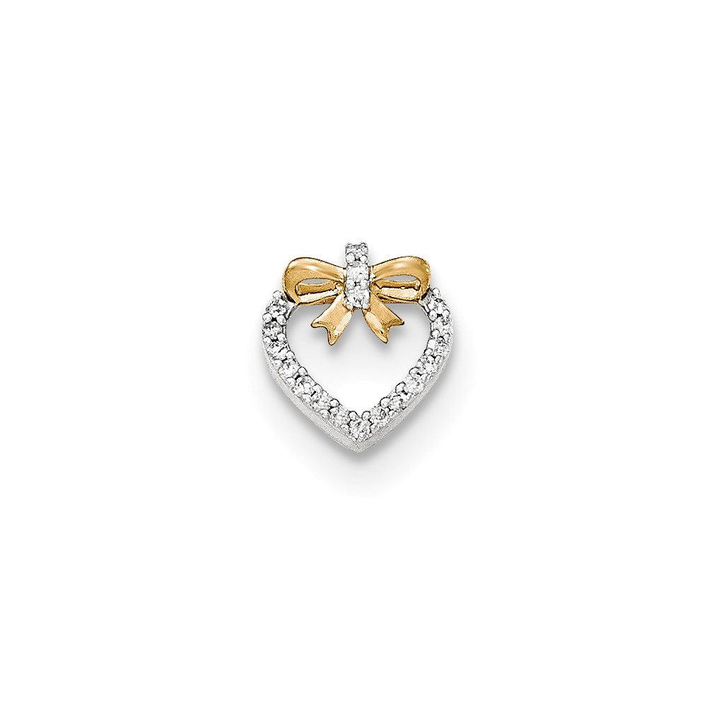 14k yellow gold polished real diamond heart w bow chain slide pendant xp4910aa