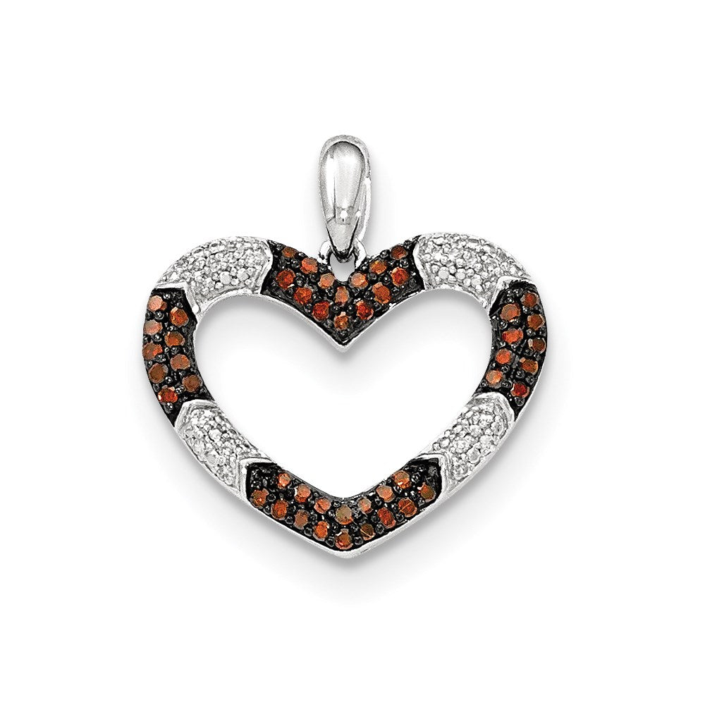 14k white gold red cognac and white real diamond heart pendant xp4938aa
