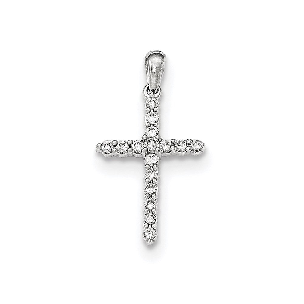 14k white gold polished real diamond cross pendant xp4956aa