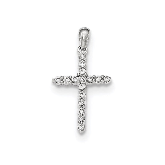 14k white gold polished real diamond cross pendant xp4956aa