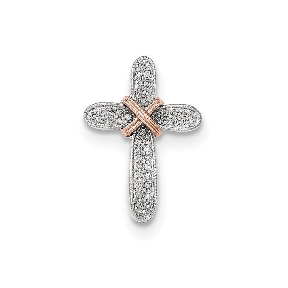 14k white gold w rose gold plating real diamond cross pendant xp4960aa