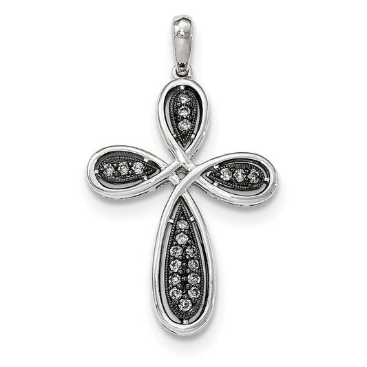 14k white gold w black rhodium polished real diamond cross pendant xp4964aa