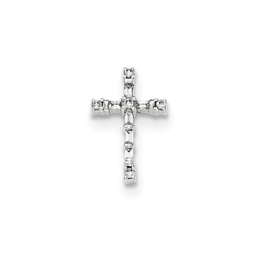 14k white gold polished real diamond small cross chain slide pendant xp4971aa