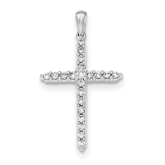 14k white gold polished real diamond cross pendant xp4993aa