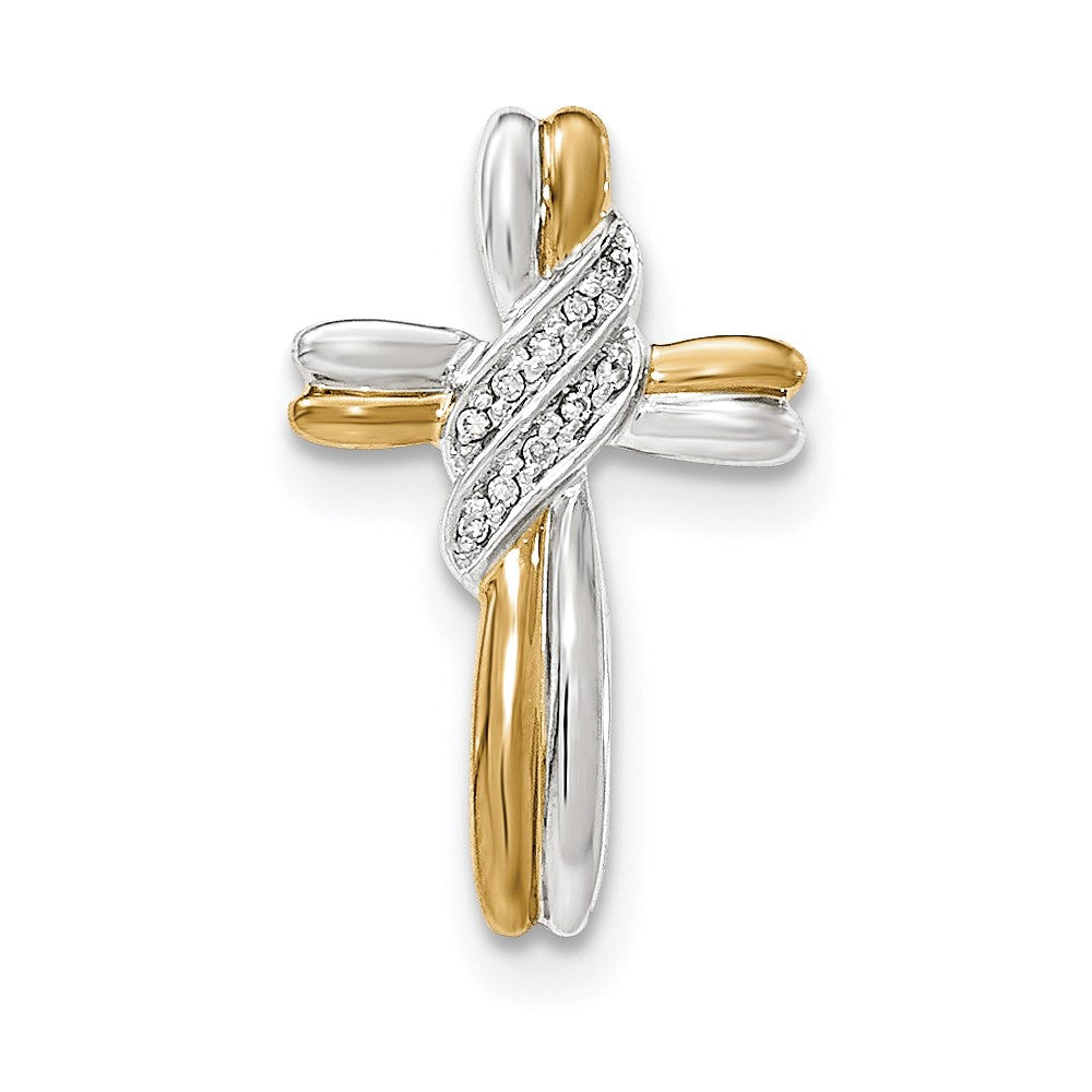 14k yellow gold real diamond w rhodium accents cross pendant xp4995aa
