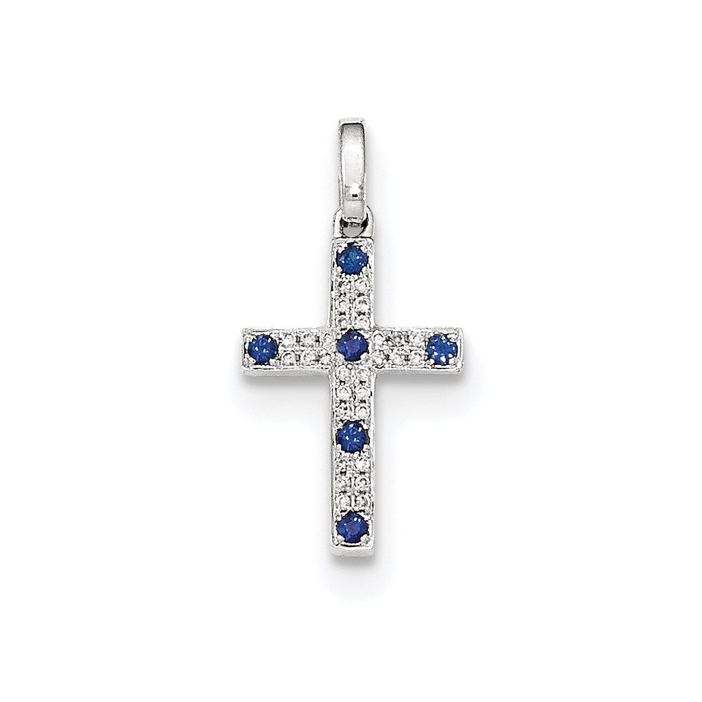 14k white gold white real diamond sapphire cross pendant xp4996aa